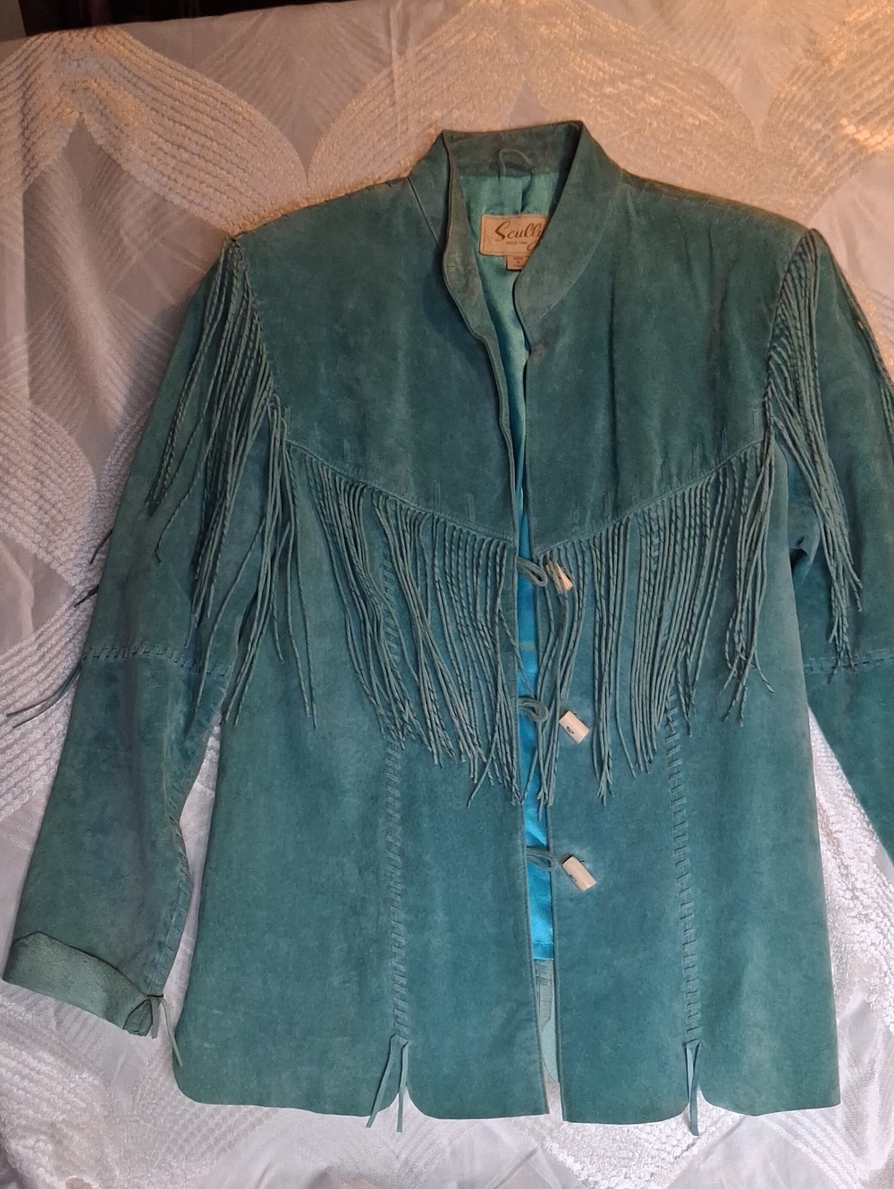 • Vintage Scully Boar Suede, Turquoise Fringe Western Jacket Size LARGE